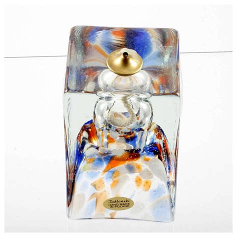 adam jablonski art glass oil lamp hand   poland orange  blue