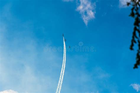 jet planes making shapes   sky stock image image  show trace
