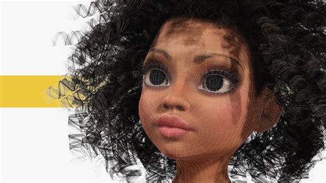 3d model naked african female cartoon black afro rigged woman female 3d