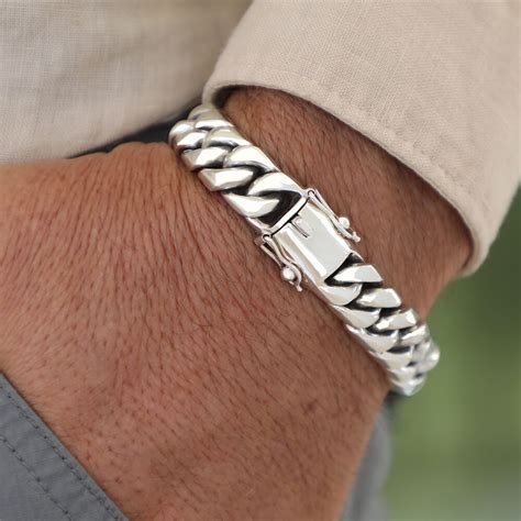 Solid 925 Sterling Silver Thick Men Bracelet 12 20 Mm Vy Jewelry