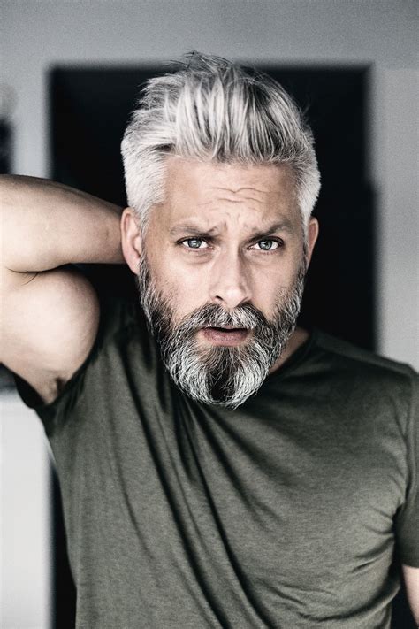 Model Swedish Grey Hair Silverfox Mens Style Beard Grooming Silver Male