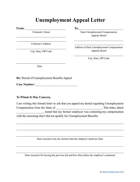 unemployment appeal letter template printable templates