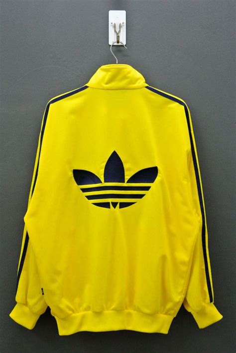 vintage adidas yellow track jacket mens large big trefoil logo zip