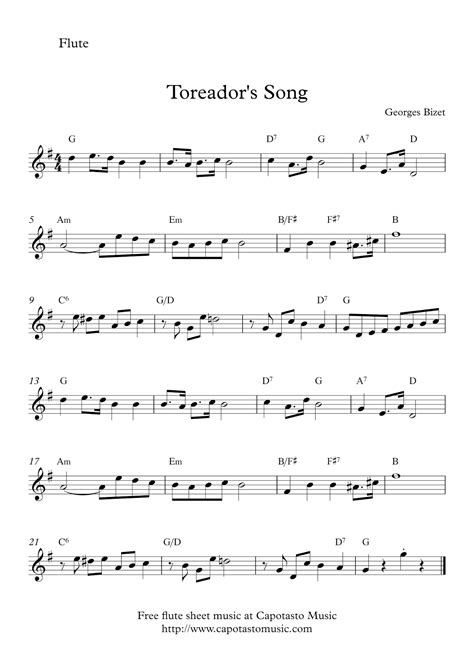 easy sheet   beginners toreadors song  flute sheet