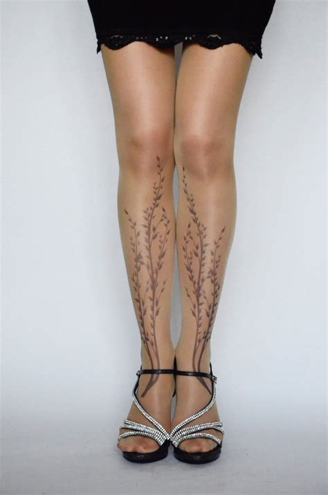 Beautiful Tattoo Tights With Flower Printed Handmade Tights Etsy