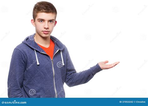 young man showing    hand stock photo image  portrait male