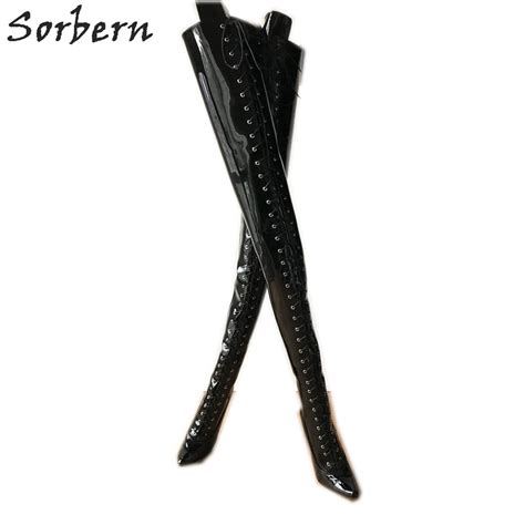 Sorbern Sexy Black Boots Women Spike High Heels Pointed Toes Long Boots