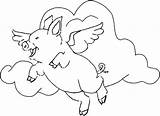 Pig Coloring Flying Pages Printable Animals Tattoo Outline Animal Angel Drawing Cloudy Lovely Background Pigs Wings Colouring Fly Piggy Tattooimages sketch template