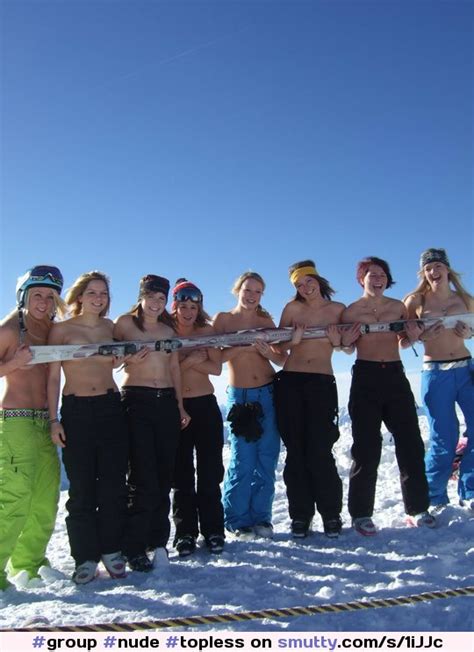 Group Nude Topless Inter Snow Skiing Chooseone Third From Left