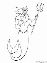 Coloring Mermaid Pages Triton King Disney Cartoon Little Sketches sketch template