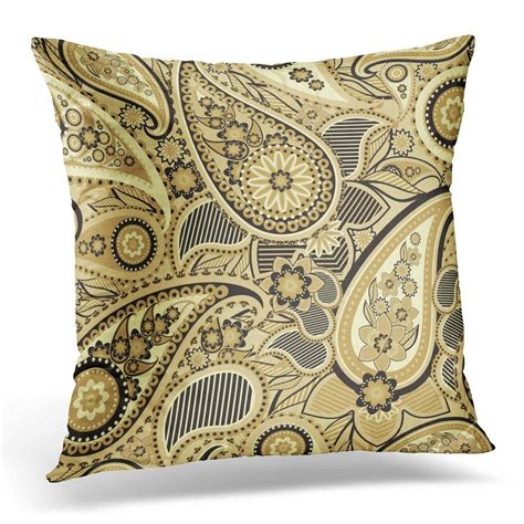 cmfun brown gold based  traditional asian paisley  pillow case pillow cover