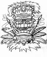 Tiki Tattoo Totem Coloring Pole Tatuajes Pages Maske Wiki Pinstriped Heads Warrior Girl Aztec Head Ar Google sketch template
