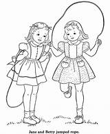Girls Coloring Pages Girl Playing Kids Colouring Printable Sheets Activity Rope Jump sketch template