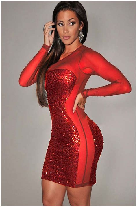 women s red sequins mesh bodycon clubwear dress n10033