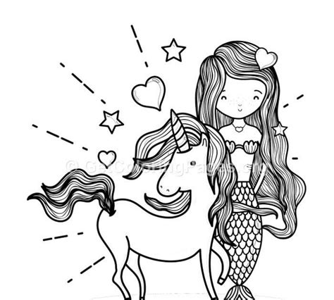 lovely mermaid  unicorn coloring pages  instant coloring pages