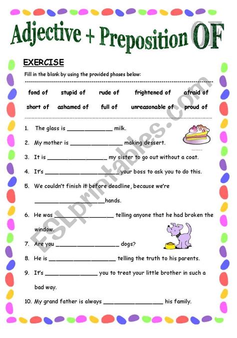 adjective preposition   answer key  pages esl