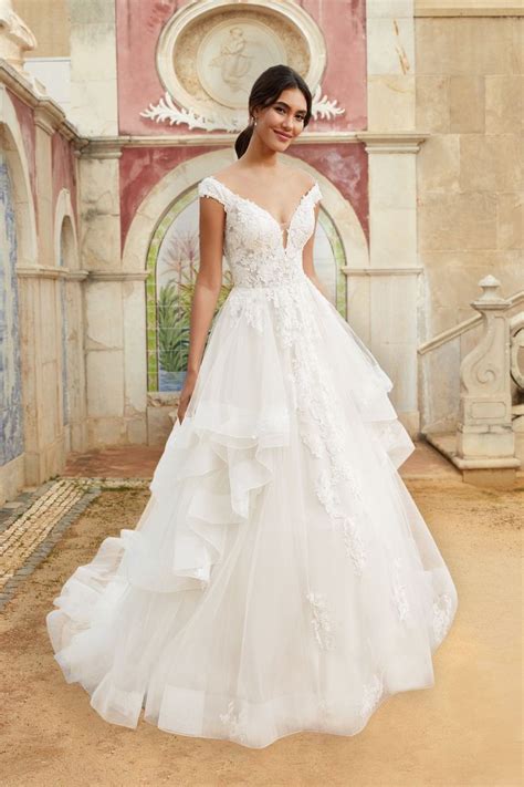 style 44248 tiered ruffle skirt ball gown with plunging