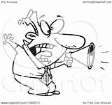 Shouting Outlined Megaphone Businessman Illustration Royalty Clipart Toonaday Vector Background sketch template