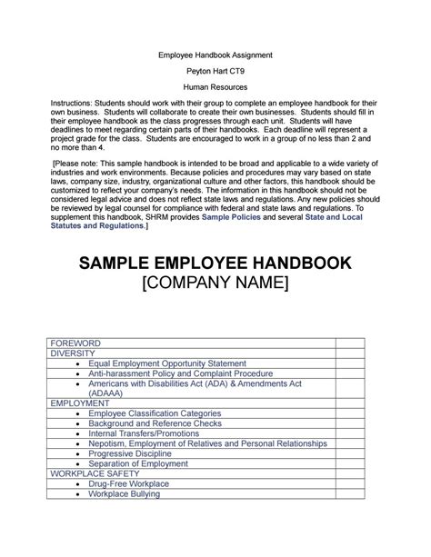 sample employee handbook template sampletemplatess