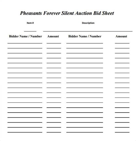 sample silent auction bid sheet templates  ms word