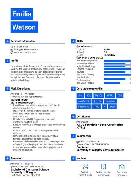 manual tester resume sample kickresume