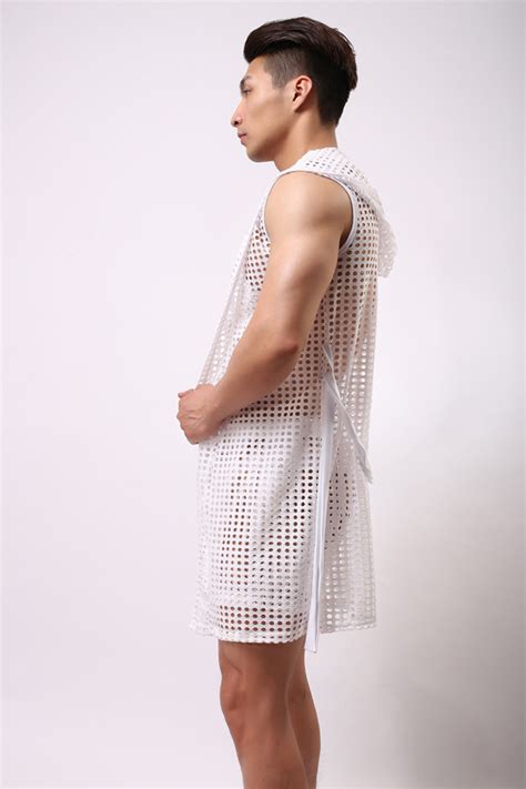 2021 Sexy Robes For Sleepwears Men Summer Elastic Nylon Mesh With A