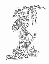 Geisha Coloring Tree Under Blooming Pages Netart Printable Getcolorings Print sketch template
