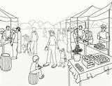 Village Coloring Pages Scene Supermarket Farmers Farm Drawing Grocery Kids Scenery Scenes Market Print India City Sketch Place Color Printable sketch template