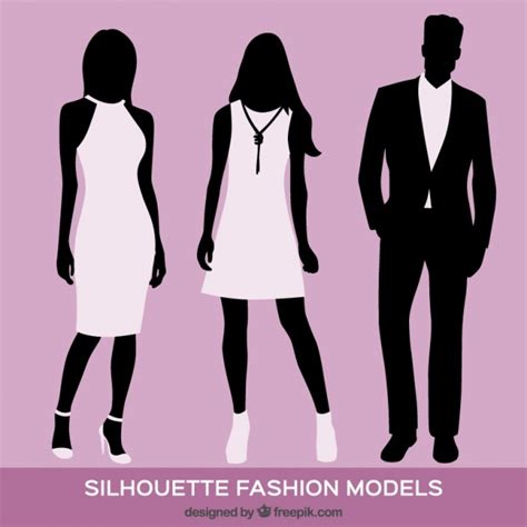 three silhouettes of fashion models on violet background vector free