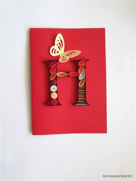paper quilling  initial letter card personalized birthday etsy