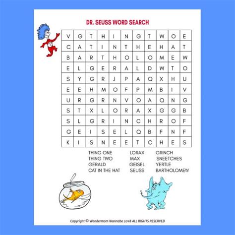 printable dr seuss word search find   printable