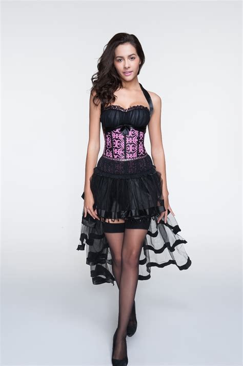 women sexy burlesque overbust corset bustier top with mini tutu skirt