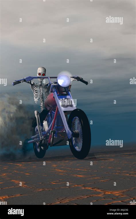 skeleton riding  motorcycle stock photo alamy