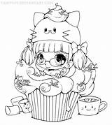 Coloring Pages Chibi Yampuff Girls Cute Cupcake Kawaii Coloriage Deviantart Girl Lineart Fille Adult Book Manga Colouring Food Chibis Surrealism sketch template