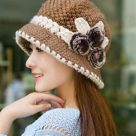 fashionable 2018 women lady winter warm caps beautiful crochet knitted