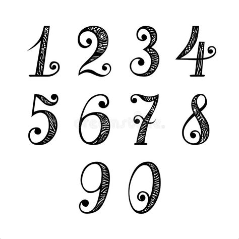 set  vintage numbers stock vector illustration  scroll