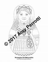 Matryoshka Norwegian Coloring Sheet Folk Doll Printable Dress Amyperrotti sketch template