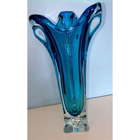 Vintage Murano Mid Century Modern Tall Blue Art Glass Vase