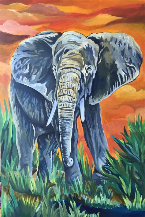 animal painting jungle african traditional art red orange green art