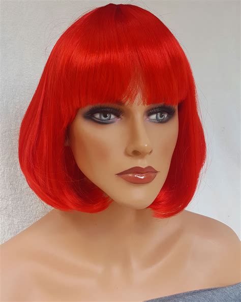 red bob wig with bangs cindy
