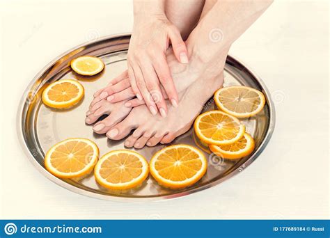 pedicure  manicure   spa salon  sliced oranges stock photo