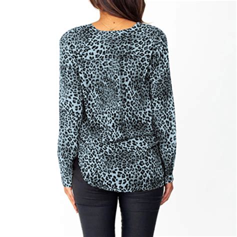 women chiffon leopard print long sleeve shirt tops ladies