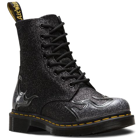 dr martens  pascal flame retro glitter boots  pewter