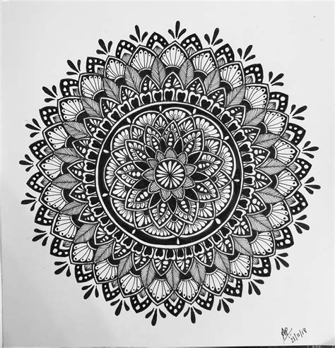 black  white mandala design  hand mandala doodle zentangle pattern  staedtler fine