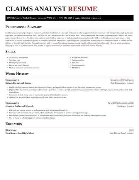 claims analyst resume templates examples rocket resume