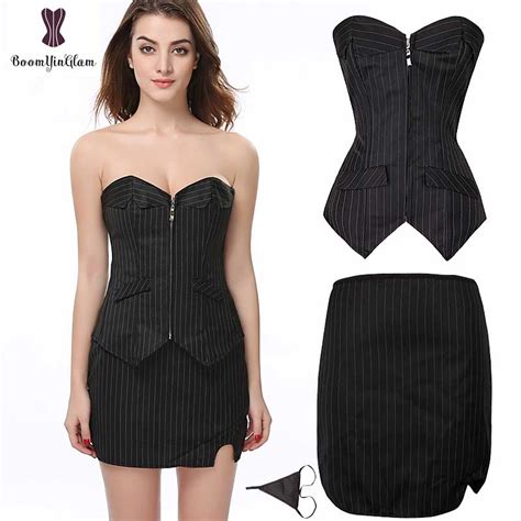 buy black pinstripe strapless corset dress suit gothic