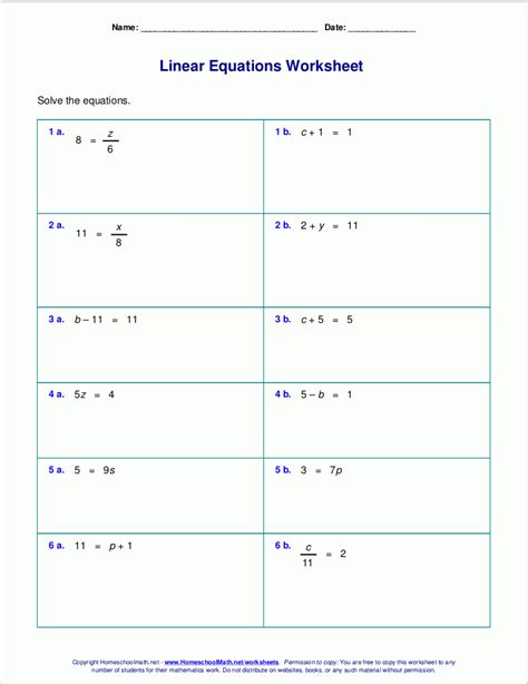 grade algebra worksheets  printable  printable