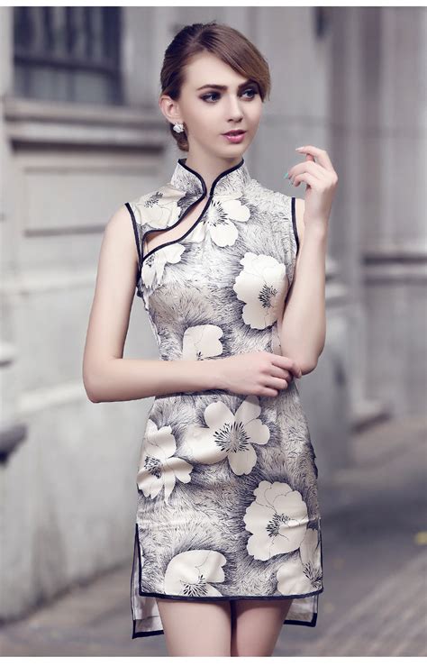Floral Print Sex Modern Qipao Cheongsam Chinese Dress