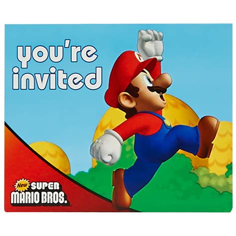 Super Mario Brothers Birthday Party Supplies 8 Pack Invitations Free