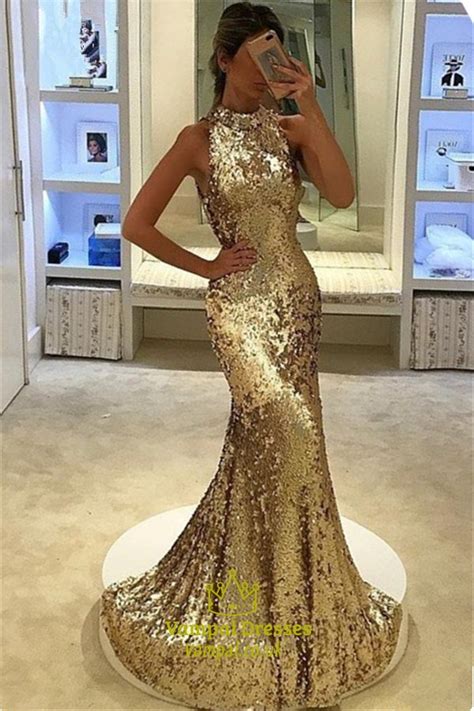 sparkly elegant sequin floor length sleeveless mermaid evening dress